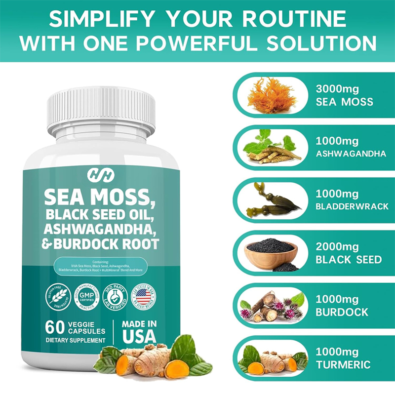 Black Seed Oil Capsule - 60 Capsules 7000mg Seaweed 4000mg Black